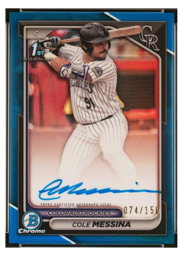 2024 Bowman Draft Chrome Prospect Autographs Cole Messina Blue Refractor #CPA-CME card