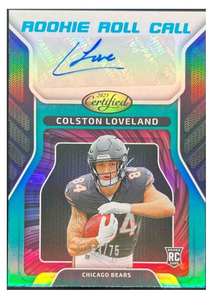 2025 Panini Certified Rookie Roll Call Signatures Colston Loveland #8 card