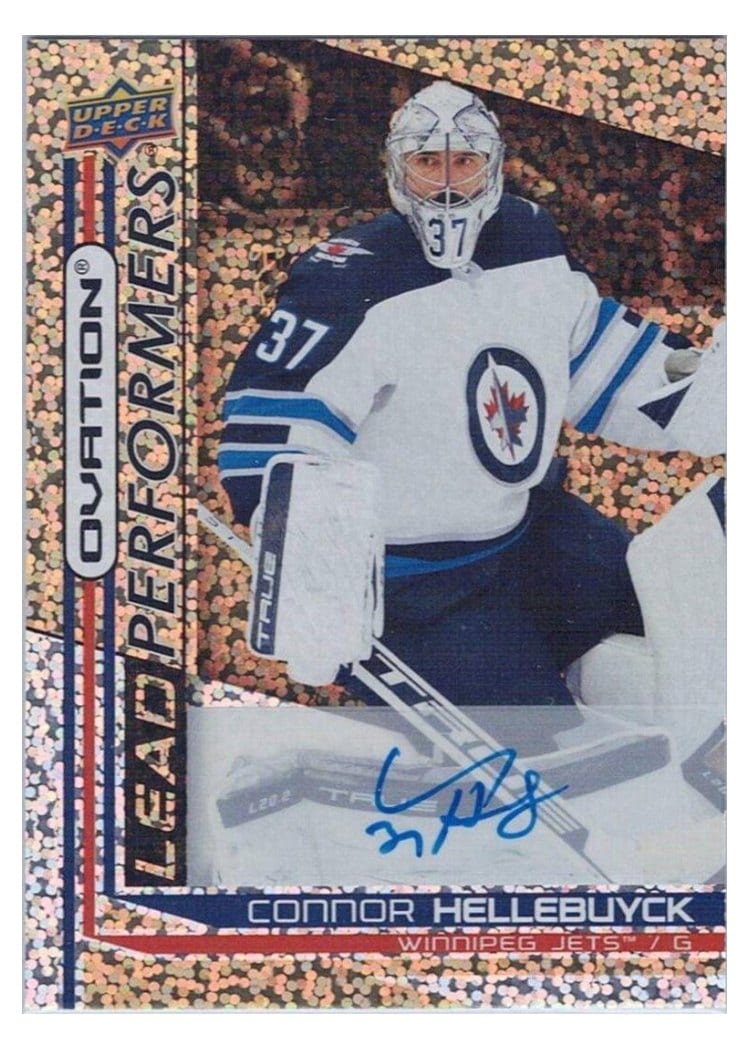 2021-22 Upper Deck Ovation Lead Performers Autographs Connor Hellebuyck #LP-22 card