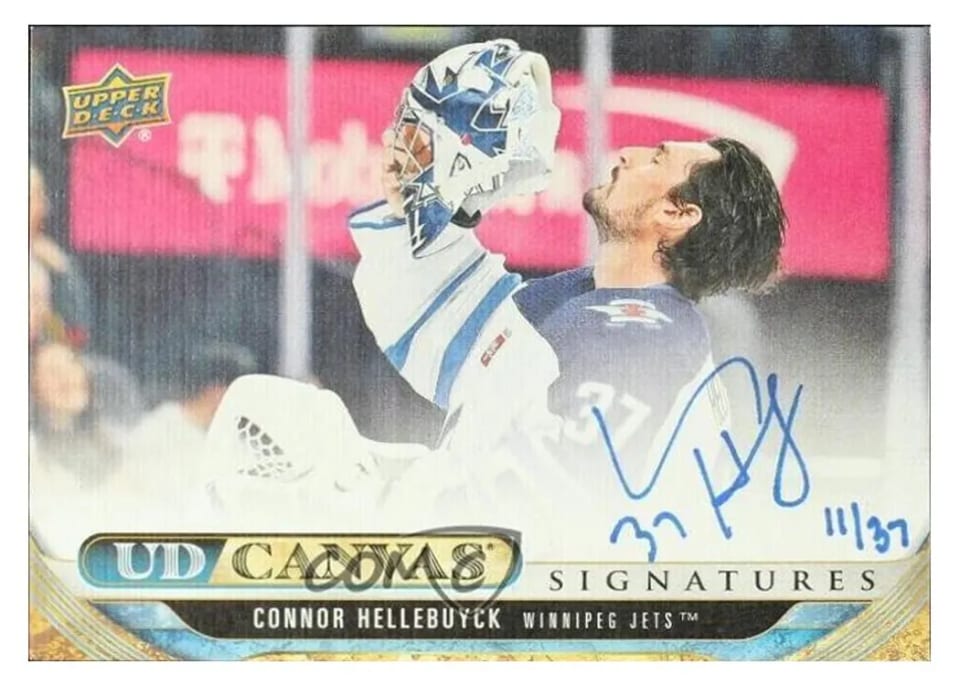 2024-25 Upper Deck UD Canvas Signatures Connor Hellebuyck #CA-CH card