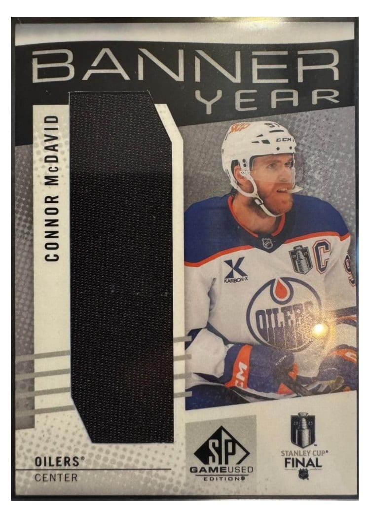 2025-26 SP Game Used 2025 Stanley Cup Finals Banner Year Relics Connor McDavid #BYSC-CM card