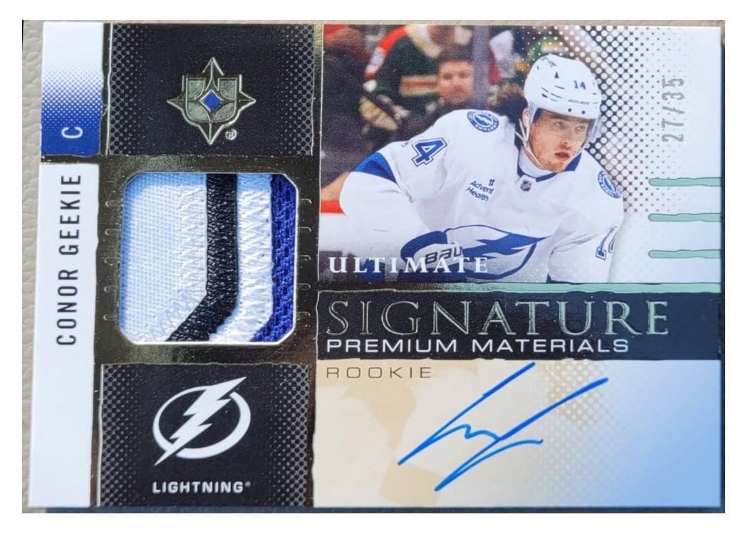 2024-25 Upper Deck Ultimate Collection Rookie Signature Premium Materials Conor Geekie #RSM-CO card