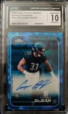 2024 Topps Chrome Sapphire Edition Rookies Autographs Sapphire Cooper DeJean #RA-CDE card