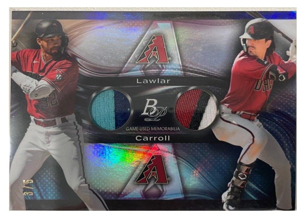 2023 Bowman Platinum Pairings Autographed Patches Corbin Carroll / Jordan Lawlar #PPR-LC card