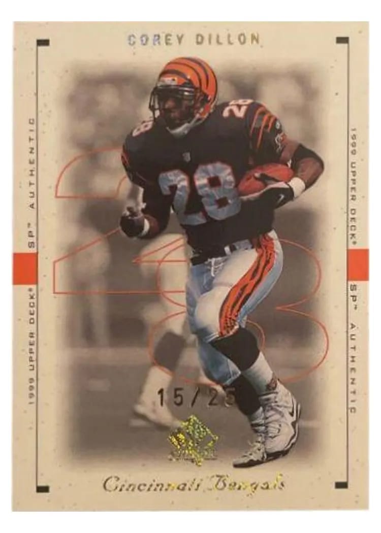 1999 SP Authentic Corey Dillon Excitement Gold #17 card