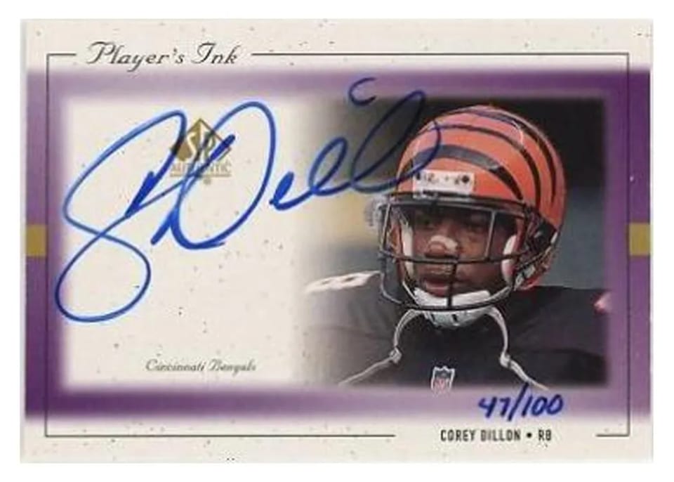 1999 SP Authentic Player's Ink Corey Dillon #CD-A card