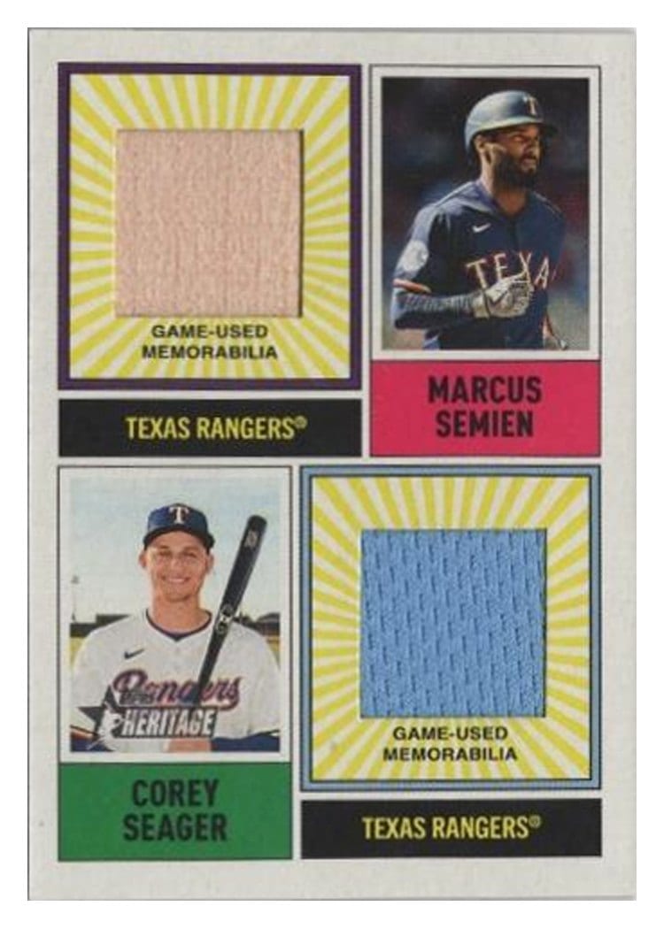 2025 Topps Heritage Dual Player MLB Collection Relics Corey Seager / Marcus Semien #DPMCR-SSE card
