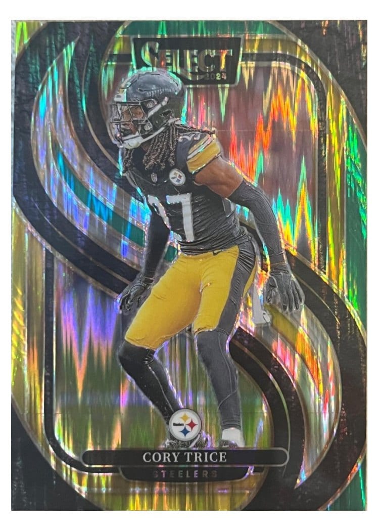 2024 Panini Select Base Set Cory Trice Green Yellow Prizm Shock #140 card