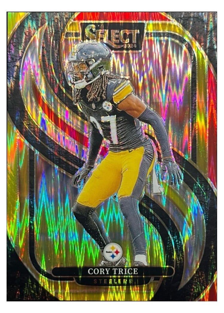 2024 Panini Select Base Set Cory Trice Red Yellow Prizm Shock #140 card