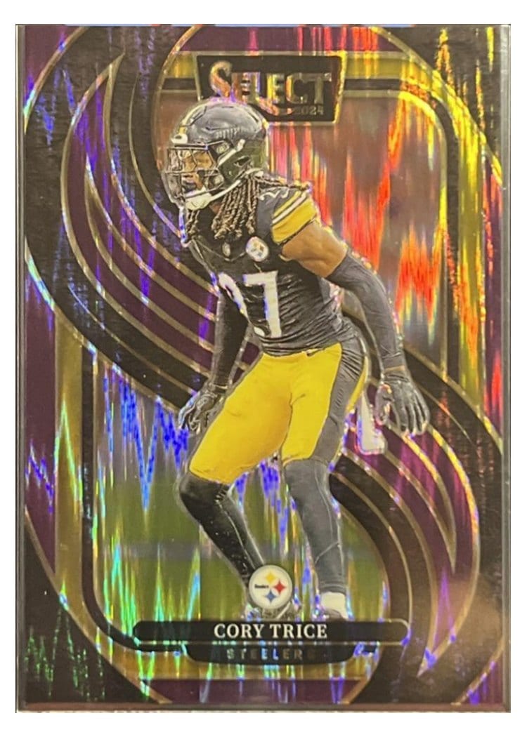 2024 Panini Select Base Set Cory Trice Purple Prizm Shock #140 card