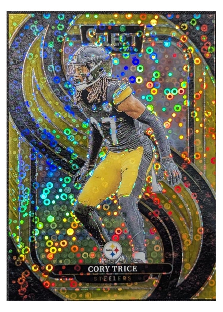 2024 Panini Select Base Set Cory Trice Gold Disco Prizm #140 card