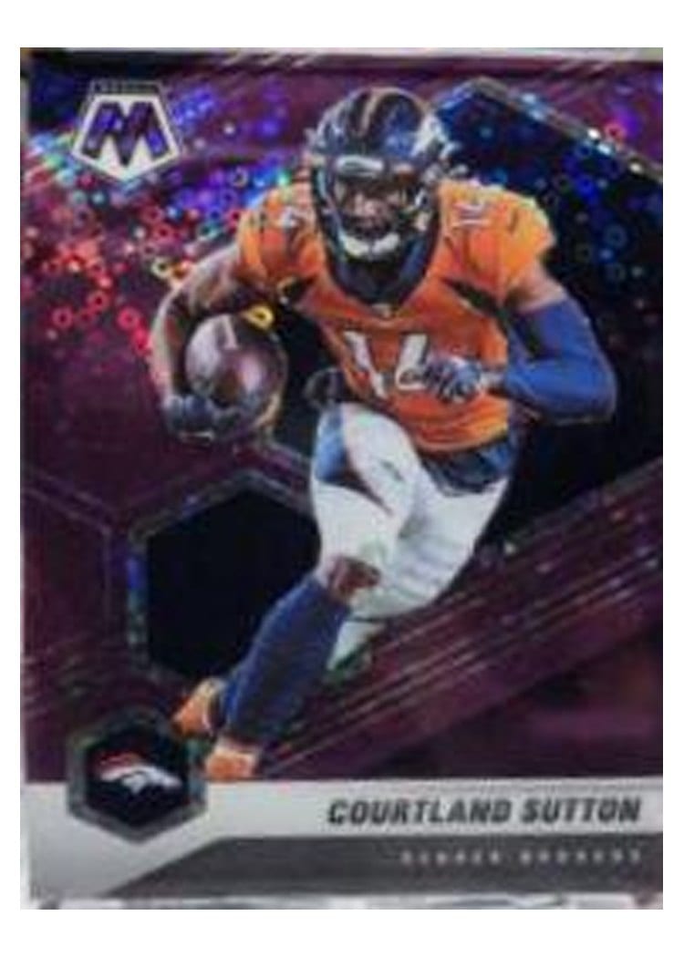 2021 Panini Mosaic Base Set Courtland Sutton No Huddle Purple Mosaic #70 card