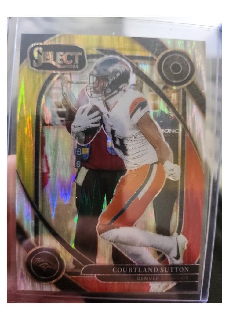 2024 Panini Select Base Set Courtland Sutton Red Yellow Prizm Shock #240 card