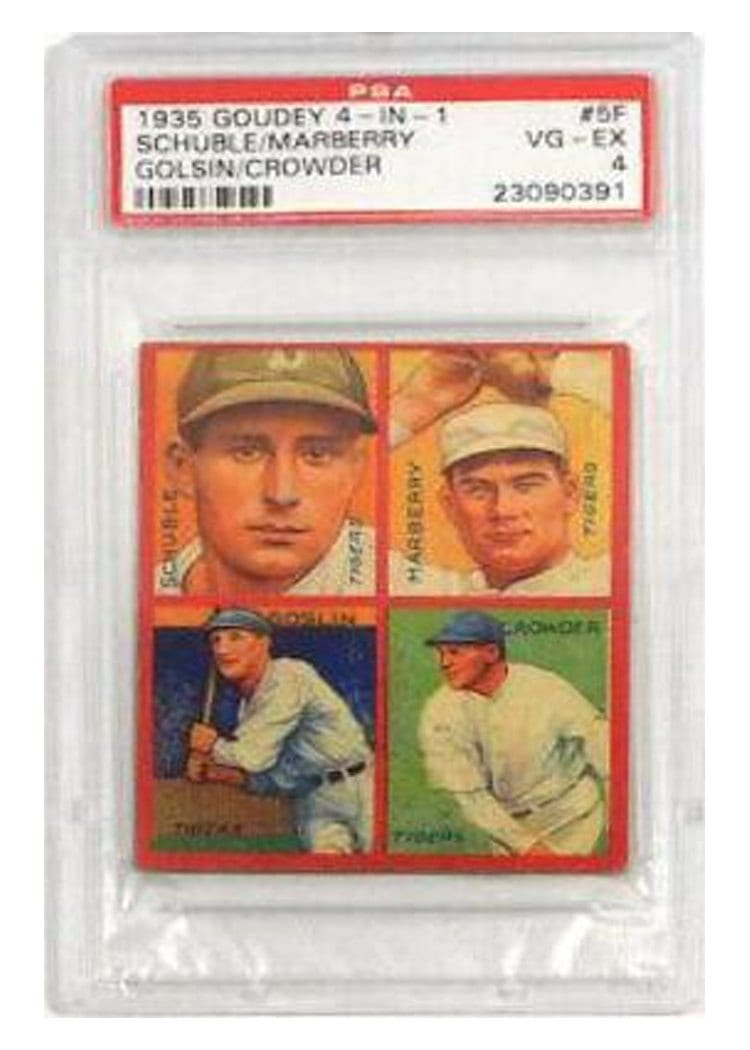 1935 Goudey 4 in 1 Crowder, Goslin, Marberry, Schuble #5F card