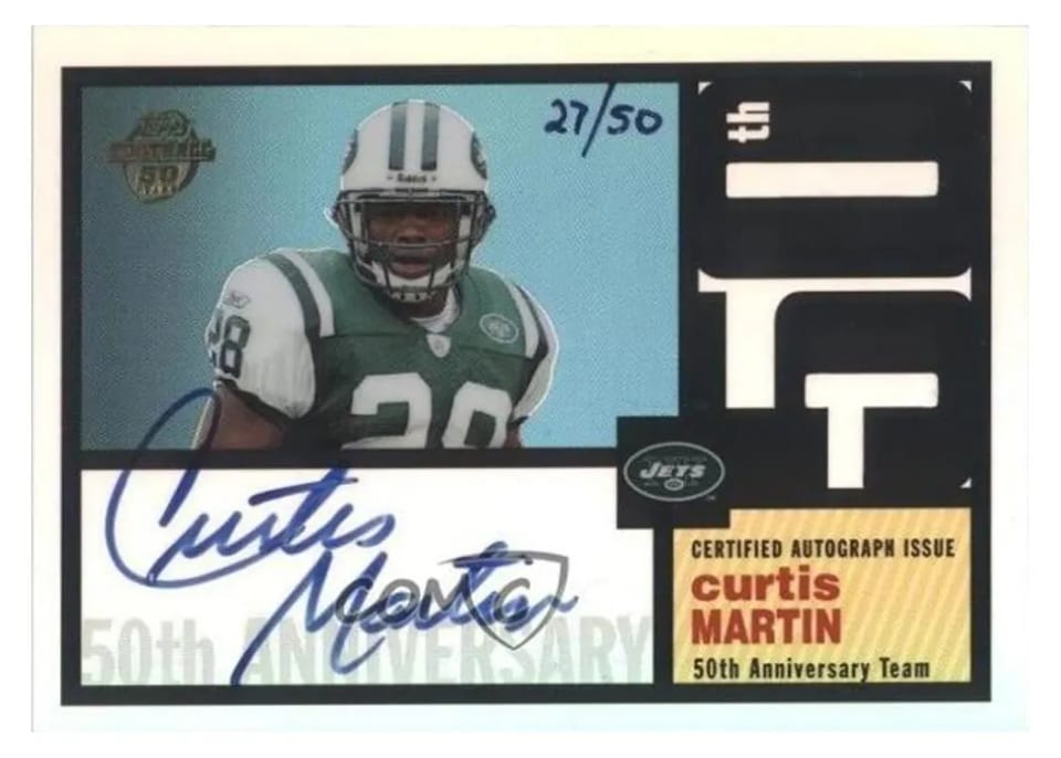2005 Topps 50th Anniversary Team Autograph Curtis Martin #TA-CM card
