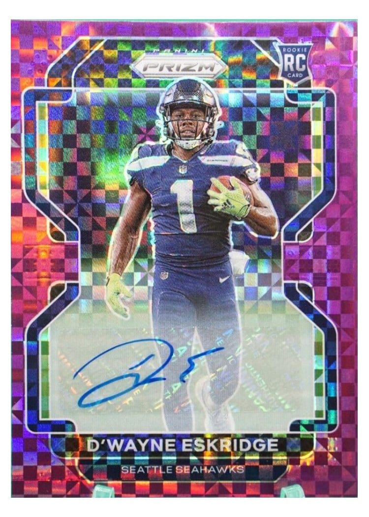 2021 Panini Prizm Base Set D'Wayne Eskridge Autograph Purple Power Prizm #349 card