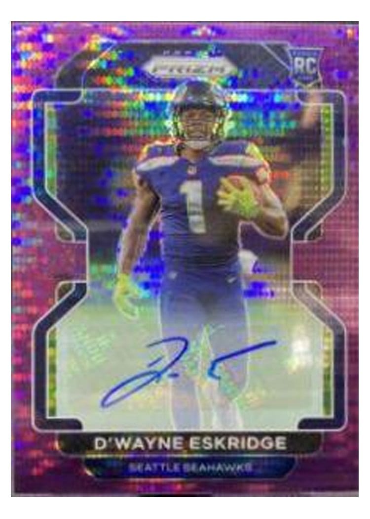 2021 Panini Prizm Base Set D'Wayne Eskridge Autograph Purple Pulsar Prizm #349 card