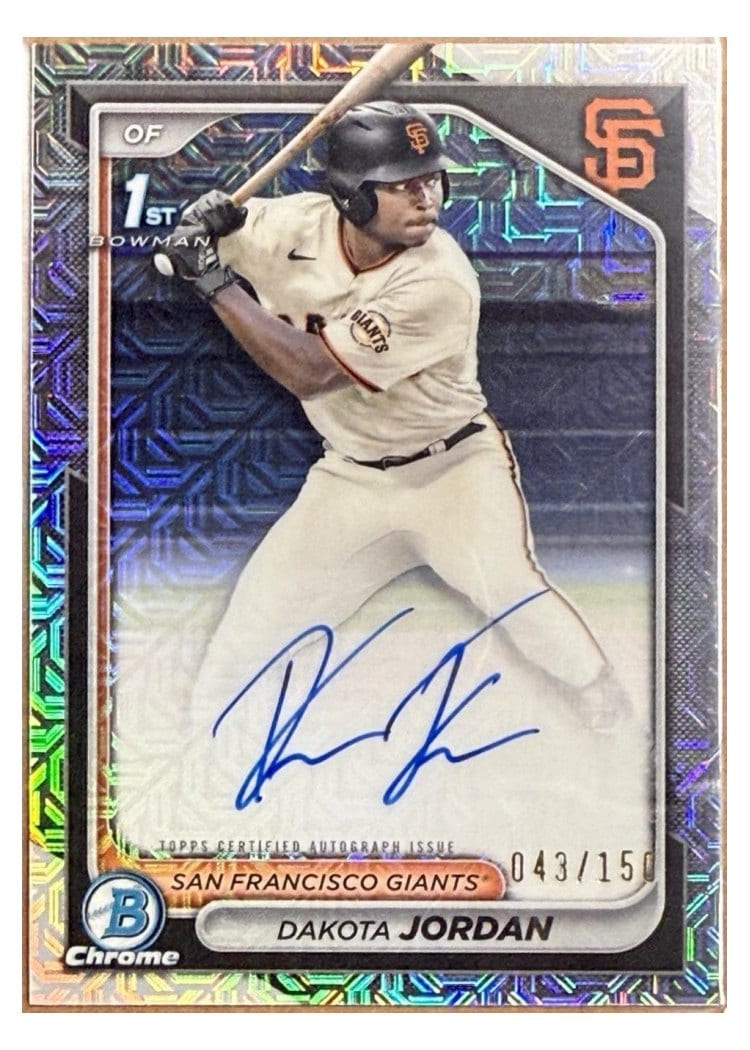 2024 Bowman Draft Chrome Prospect Autographs Dakota Jordan HTA Choice Refractor #CPA-DJ card