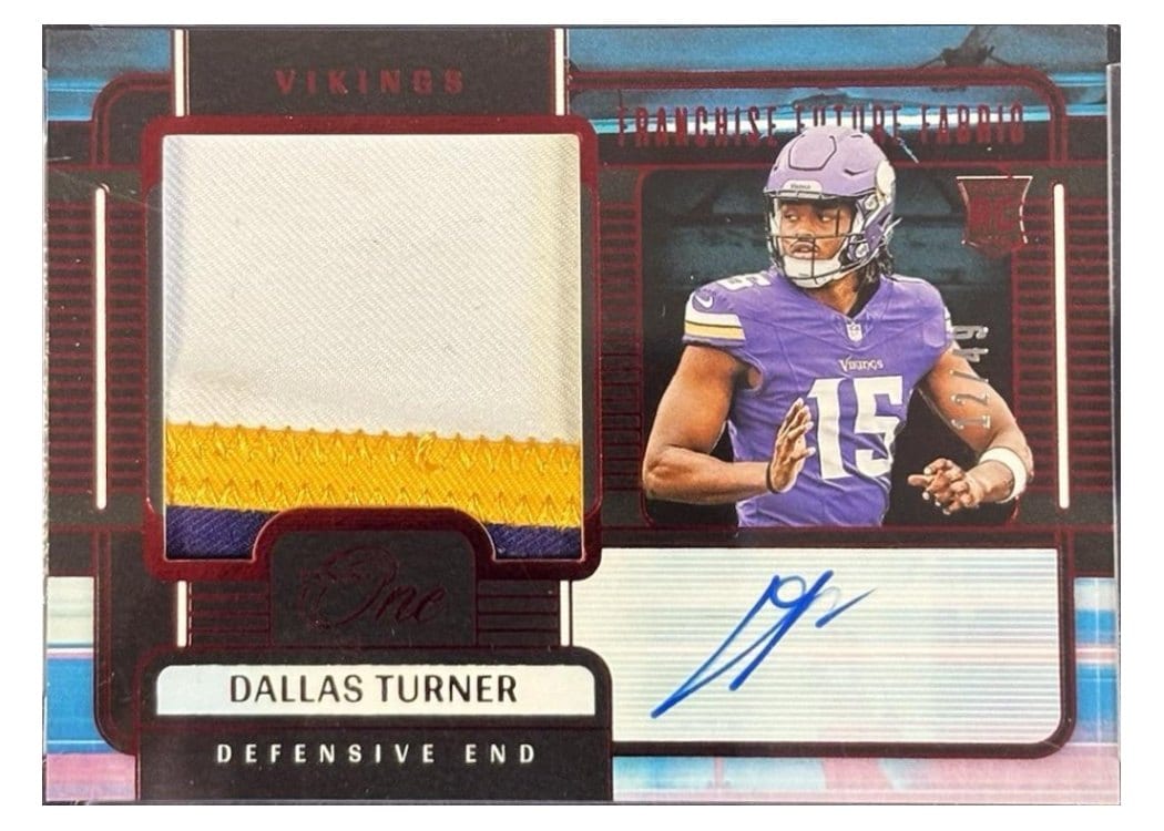 2024 Panini One Franchise Future Fabric Autographs Dallas Turner #90 card