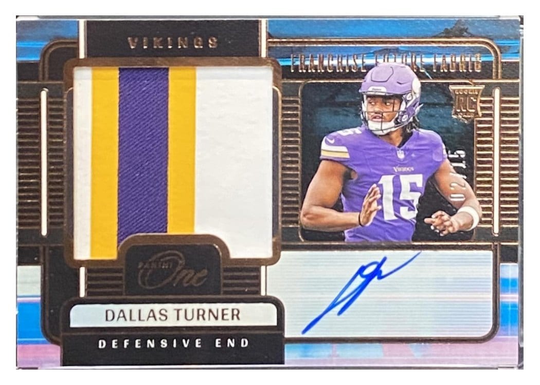 2024 Panini One Franchise Future Fabric Autographs Dallas Turner #90 card