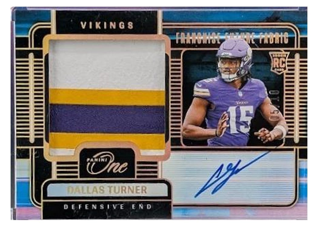 2024 Panini One Franchise Future Fabric Autographs Dallas Turner #90 card