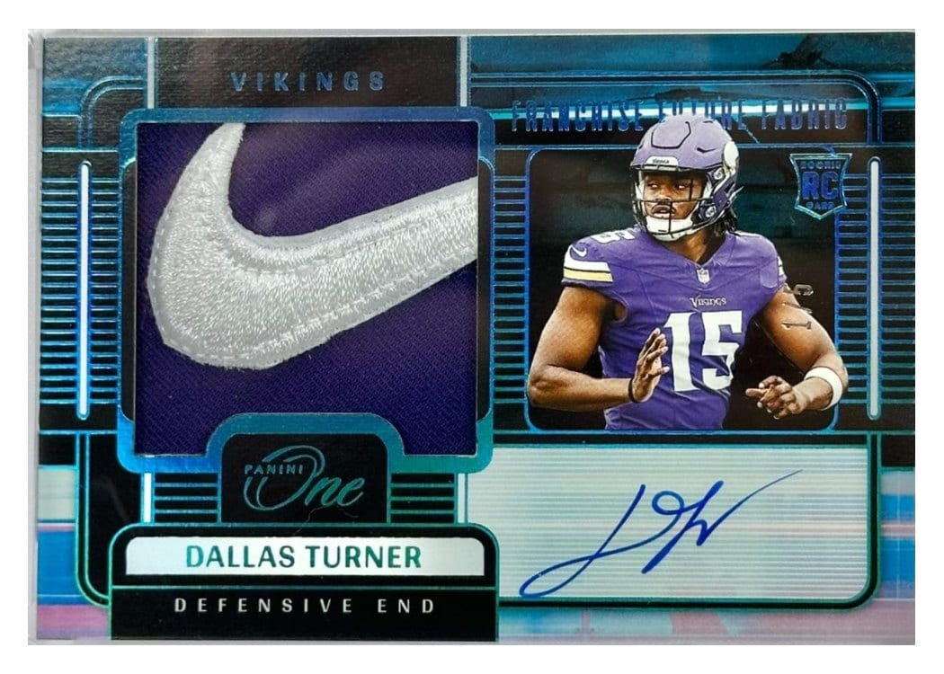 2024 Panini One Franchise Future Fabric Autographs Dallas Turner #90 card