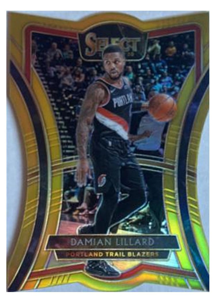 2019-20 Panini Select Base Set Damian Lillard Die Cut Gold Prizm #106 card