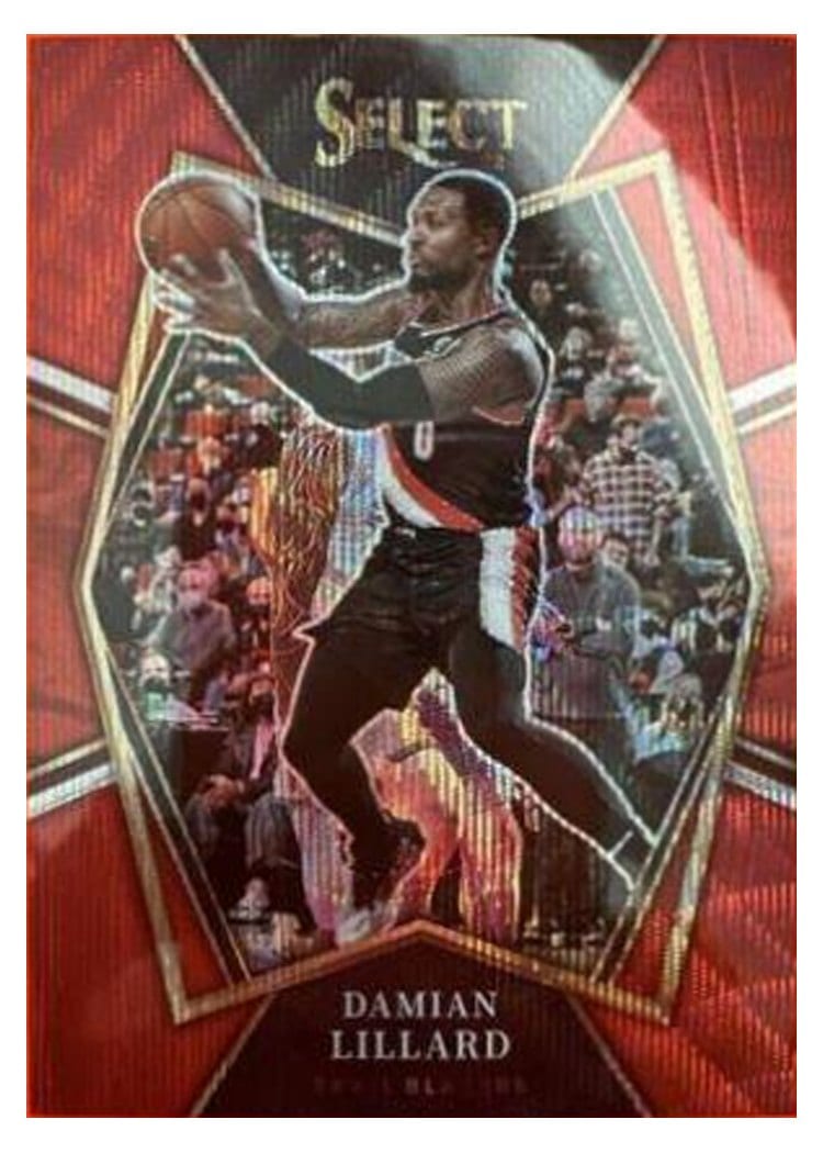 2021-22 Panini Select Base Set Damian Lillard Red Wave Prizm #186 card