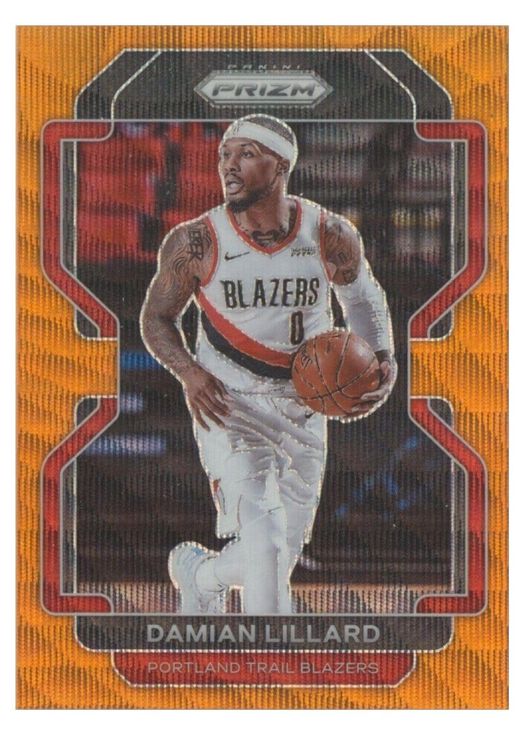 2021 Panini Prizm Damian Lillard Orange Wave #116 card