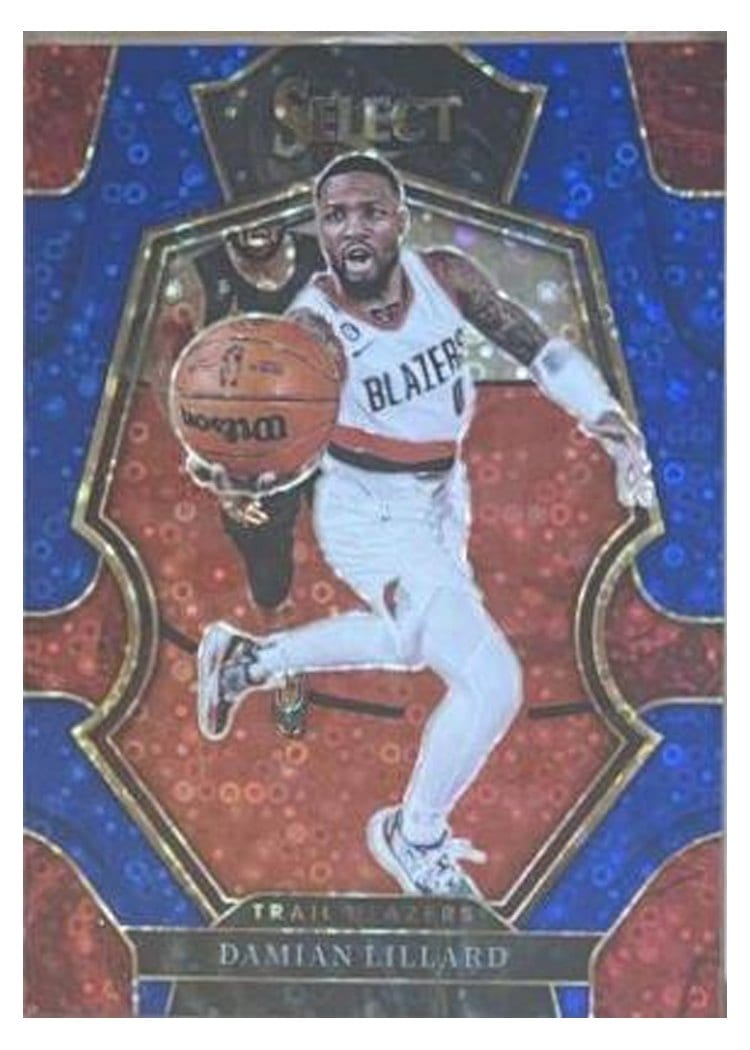 2022-23 Panini Select Base Set Damian Lillard Blue Disco Prizm #107 card