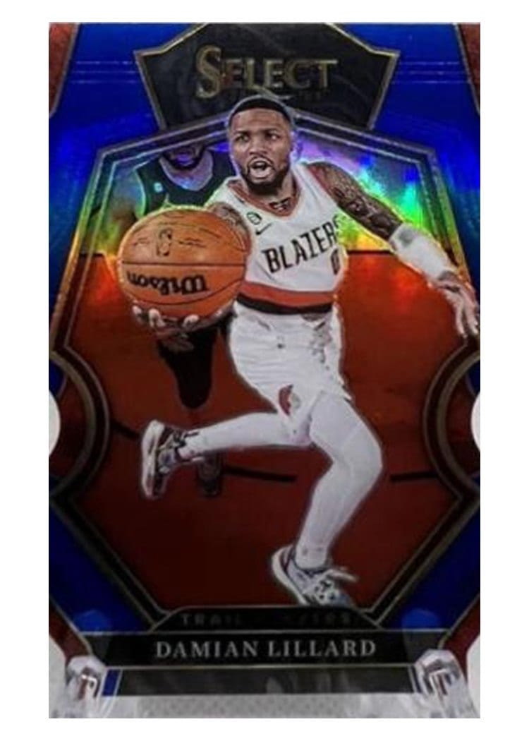 2022-23 Panini Select Base Set Damian Lillard Blue Die Cut Prizm #107 card