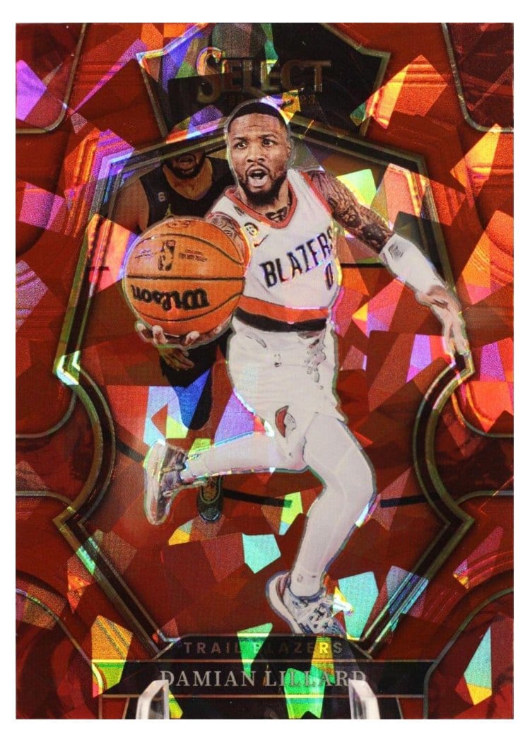 2022-23 Panini Select Base Set Damian Lillard Red Cracked Ice Prizm #107 card