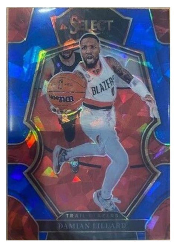 2022-23 Panini Select Base Set Damian Lillard Blue Cracked Ice Prizm #207 card