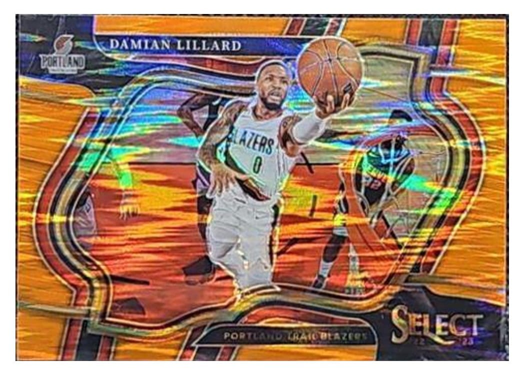 2022-23 Panini Select Base Set Damian Lillard Orange Flash Prizm #207 card
