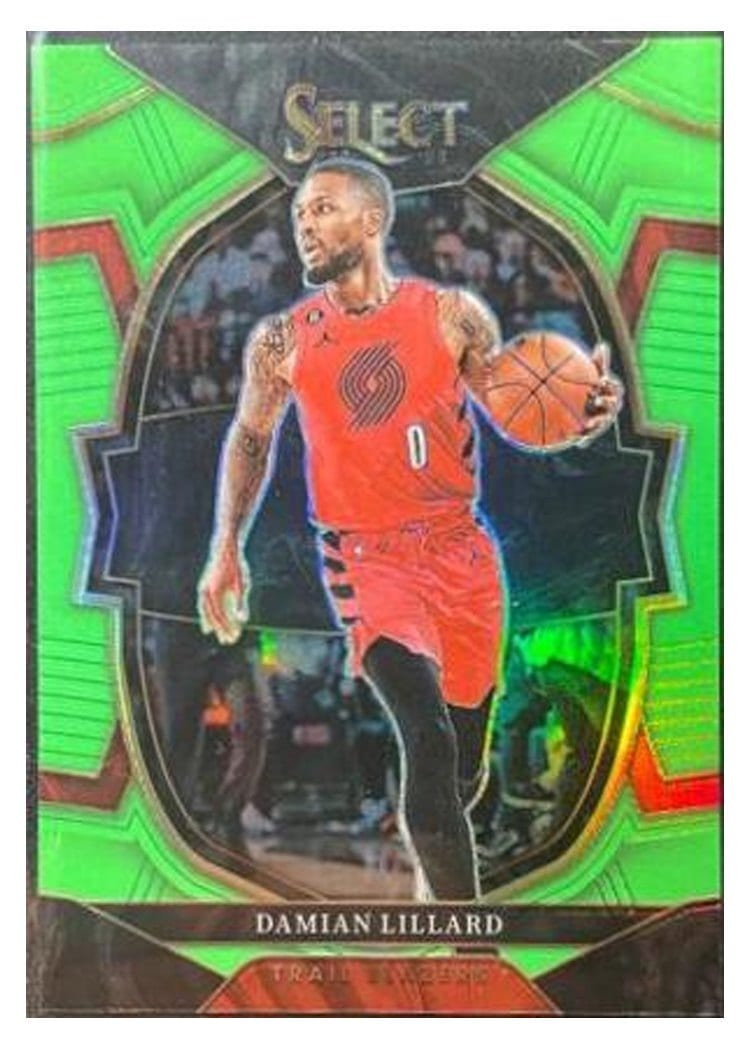 2022-23 Panini Select Base Set Damian Lillard Neon Green Prizm #7 card