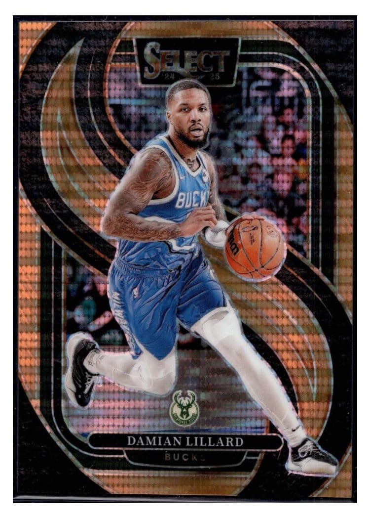 2024-25 Panini Select Base Set Damian Lillard Neon Orange Pulsar Prizm #145 card