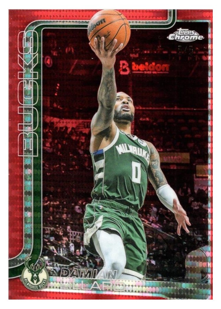 2025 Topps Chrome Damian Lillard Pulsar Red Refractor #153 card