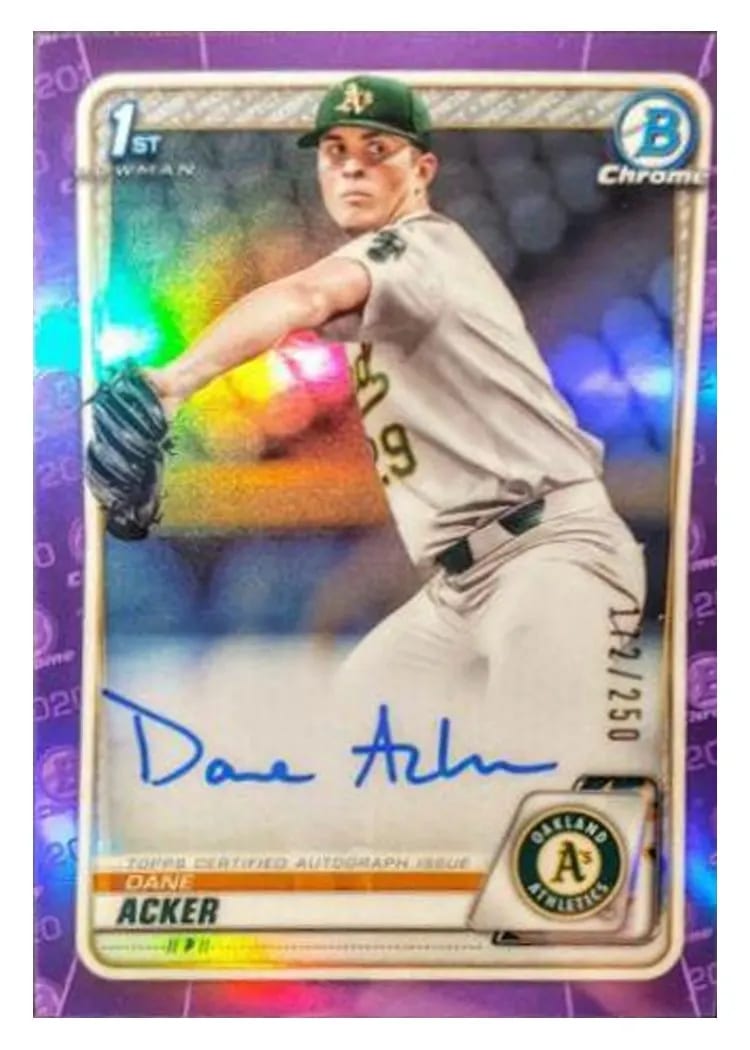 2020 Bowman Draft Picks Chrome Autographs Dane Acker #CDA-DA card