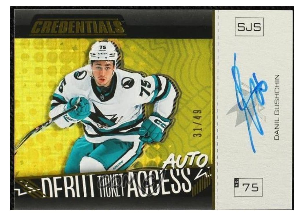 2023-24 Upper Deck Credentials Horizontal Debut Ticket Access Autograph Danil Gushchin #DTAAH-DG card