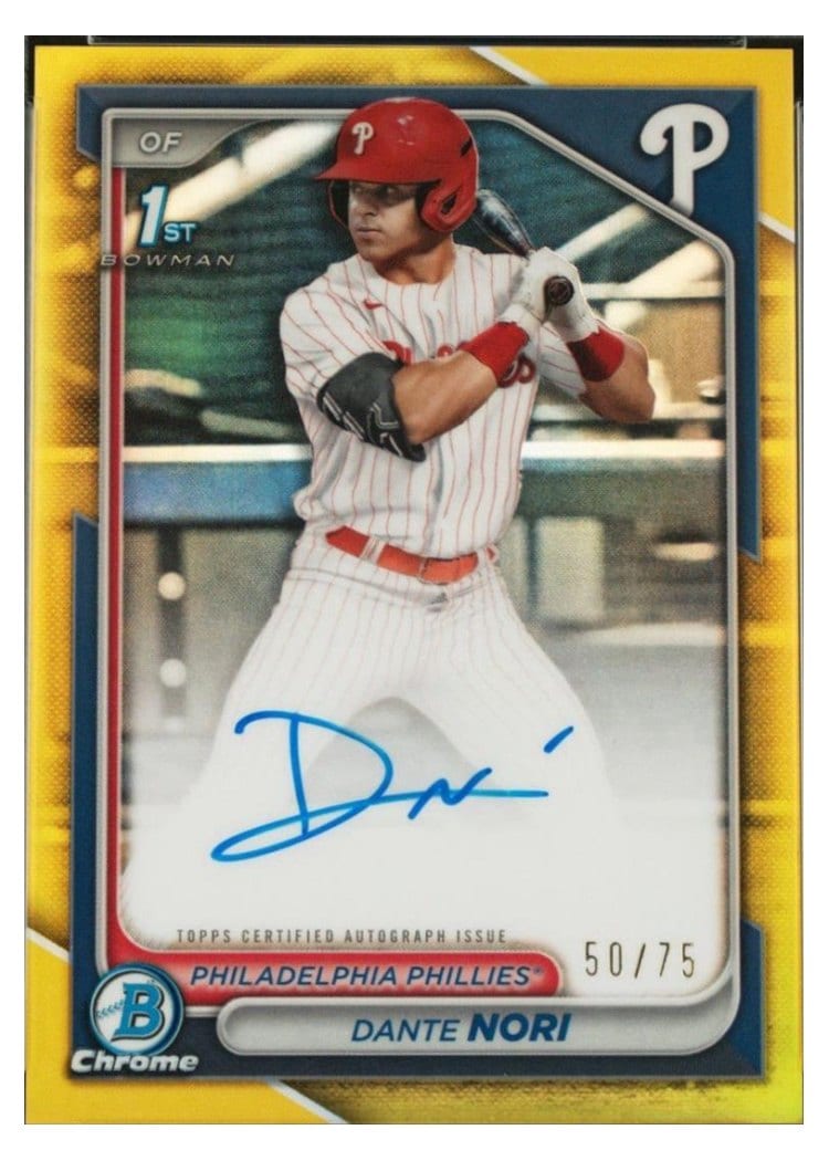 2024 Bowman Draft Chrome Prospect Autographs Dante Nori Yellow Refractor #CPA-DN card