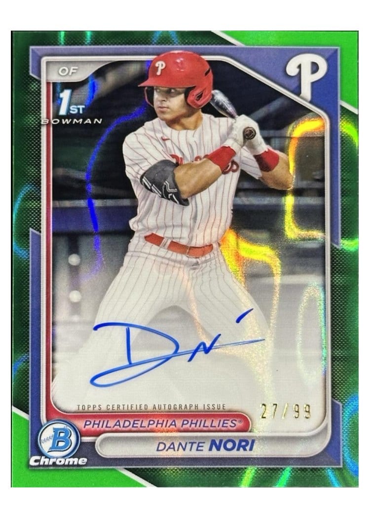 2024 Bowman Draft Chrome Prospect Autographs Dante Nori Green Sapphire #CPA-DN