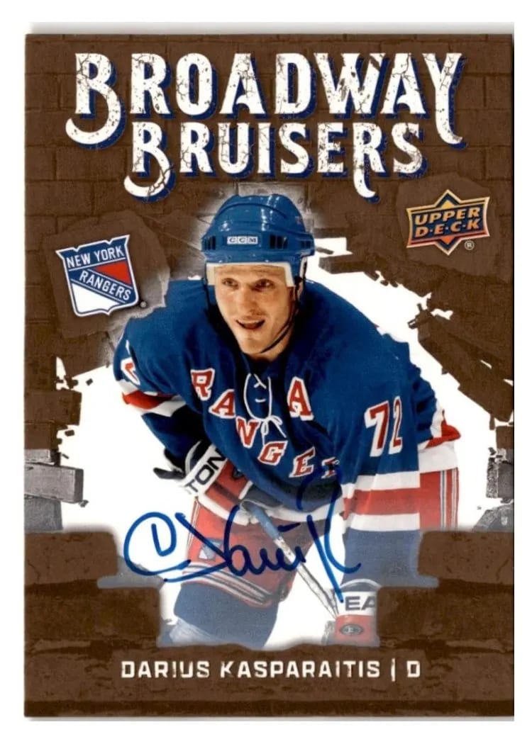 2025-26 Upper Deck New York Rangers Centennial Broadway Bruisers Auto Darius Kasparaitis #BB-10 card