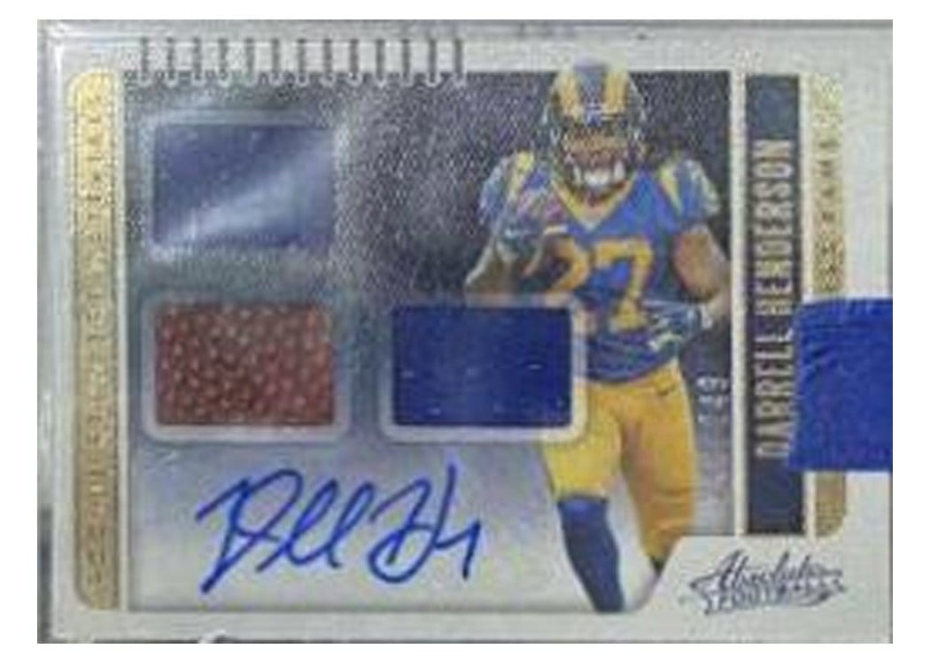2019 Panini Absolute Rookie Premiere Materials Autos Darrell Henderson #209 card