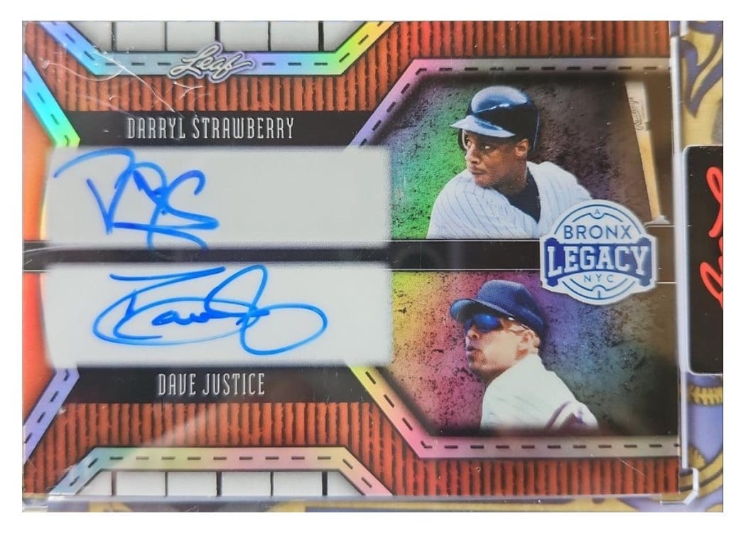 2025 Leaf Bronx Legacy Dual Autographs Darryl Strawberry / Dave Justice #DA-2 card