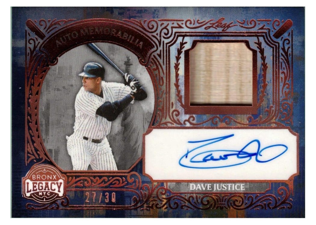 2025 Leaf Bronx Legacy Autograph Memorabilia Dave Justice #AM-DJ1 card