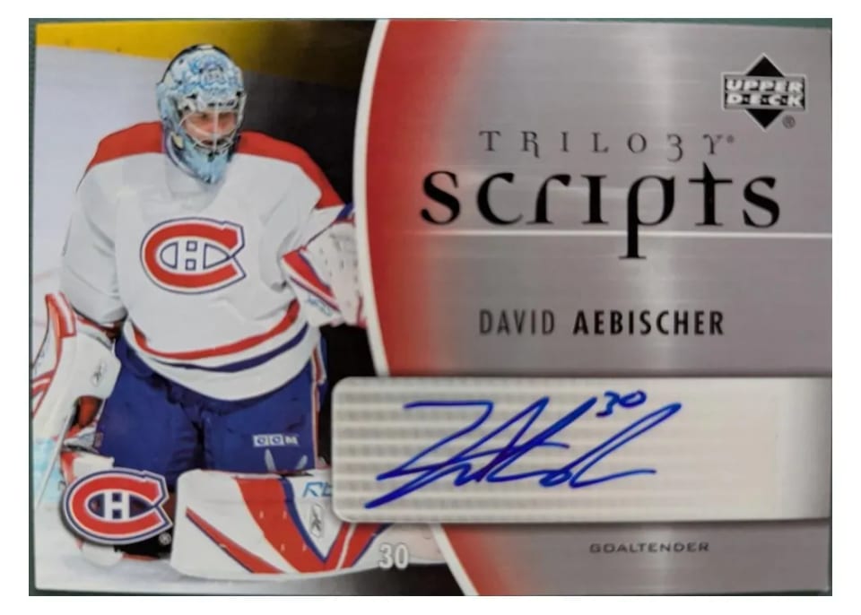 2006 Upper Deck Trilogy Scripts David Aebischer #TS-DA card