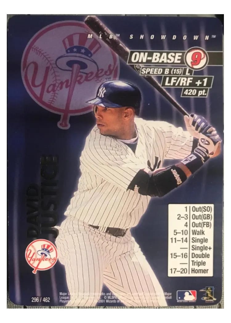 2001 MLB Showdown David Justice #296 card