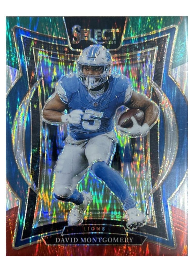 2024 Panini Select Base Set David Montgomery Green Red Prizm Shock #45 card