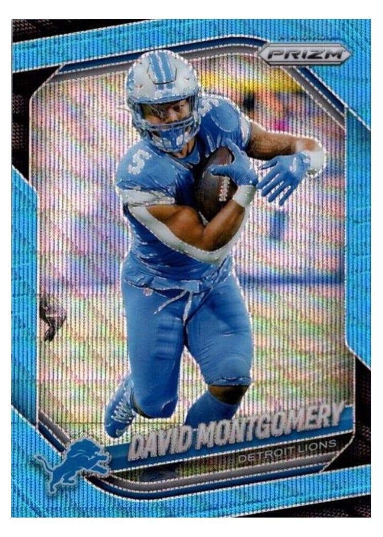 2025 Panini Prizm Base Set David Montgomery Blue Wave #164 card