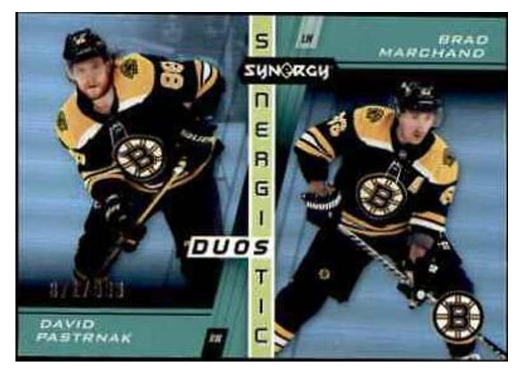 2021-22 Upper Deck Synergy Synergistic Duos David Pastrnak/Brad Marchand #SD-14 card